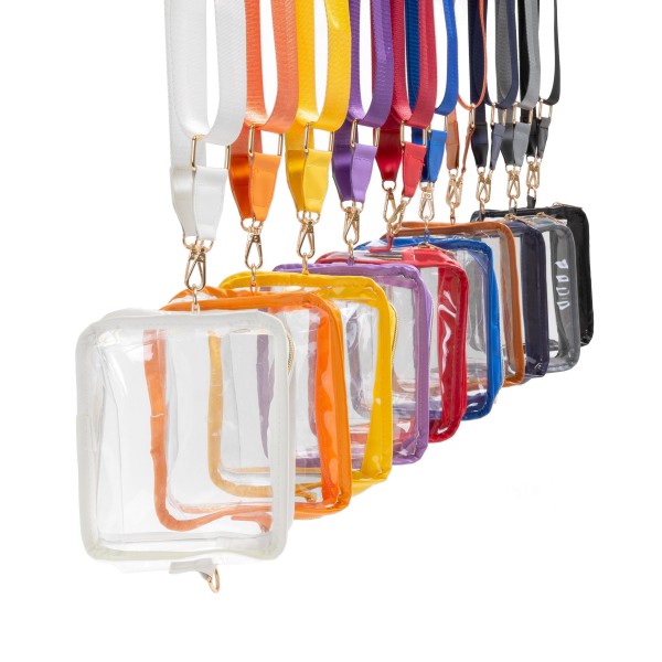 Leather Trimmed Square Clear Crossbody Bag - Full Zipper Closure - Removable/Adjustable Straps - Strap Drop 13-25" L - Approximately 6.5" W X 5.5" T X 2.5" D - Material: PU view 5
