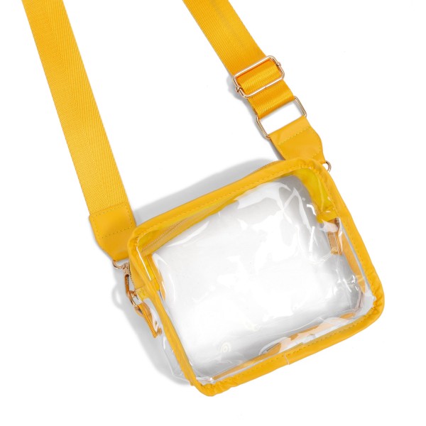 Wholesale leather Trimmed Square Clear Crossbody Bag Full Zipper Closure Removab