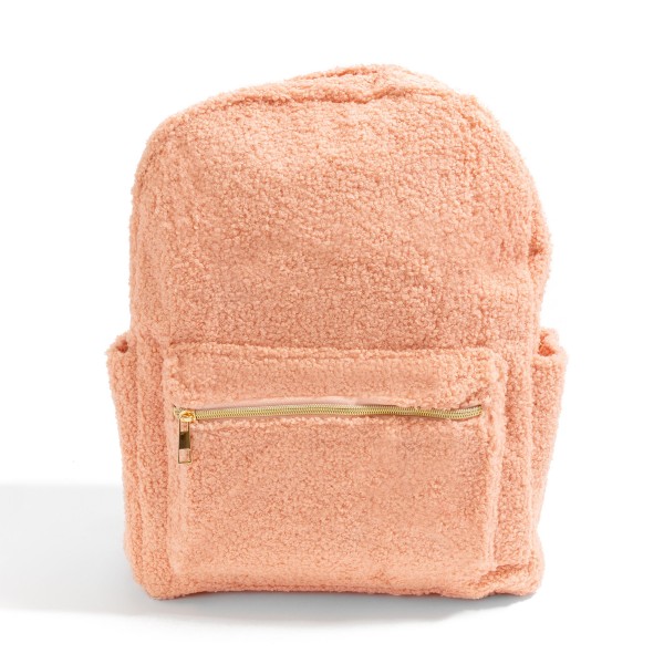 Wholesale sherpa Shoulder Backpack Gold Hardware Full Zipper Closure Water Stain