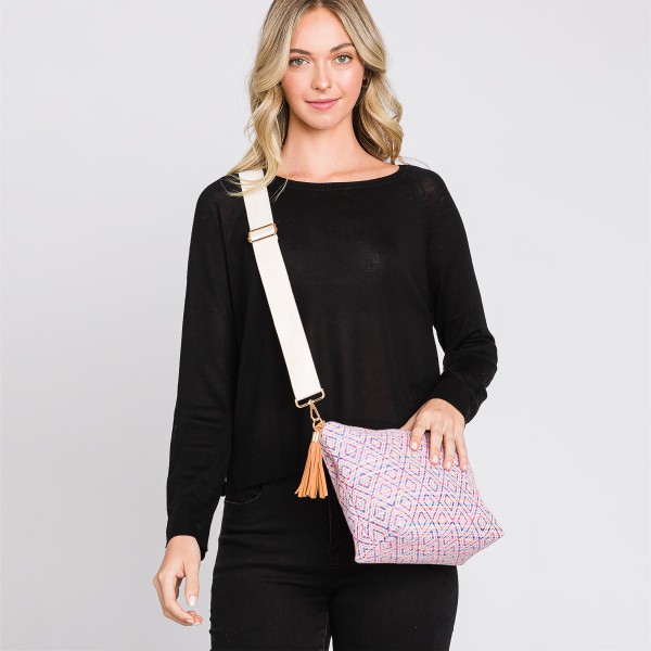 Knit Diamond Western Cross Body Bag With Tassel Zipper - Full Zipper Closure - Removable / Adjustable Strap - Lined Body With One Open Internal Pocket - Body Approximately 11.5" W X 8"T X 3" D - Strap Drop Adjustable 14-26" L - 100% Polyester view 5