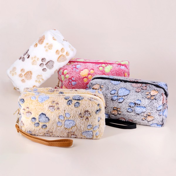 Fuzzy Paw Print Wristlet Pouch
- Full Zipper Closure
- Lined With Open Internal Pocket
- Removable Wristlet Strap Included
- Body Approximately 9.5" W X 4.5" T X 3" W