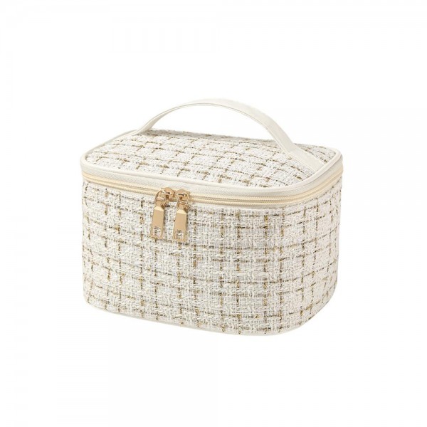 Wholesale tweed Makeup Travel Case Top Handle Full Zip Closure Inside Zip Compar
