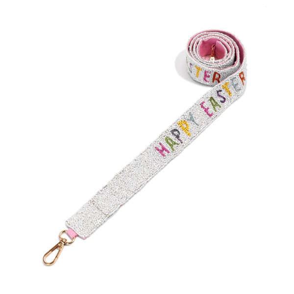 'Happy Easter' Seed Bead Bag Strap

- Lobster Claw Closure
- Approximately 47" L X 1.5" W