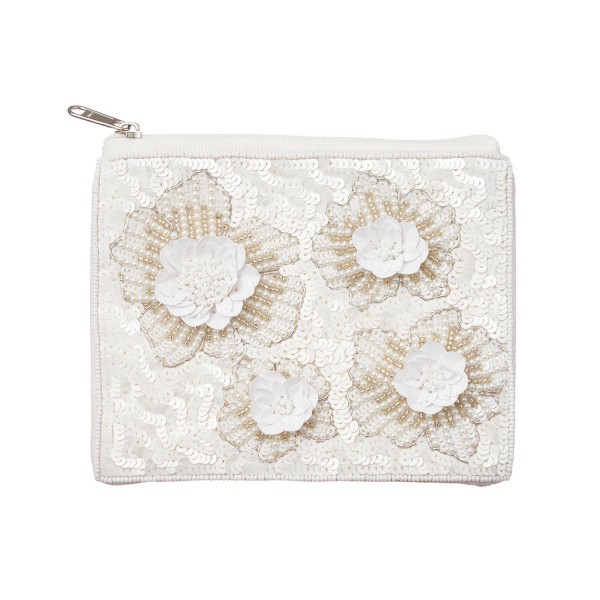 Wholesale sequin Coin Pouch Beaded Flowers Zipper Closure Lined Inside L T Cotto