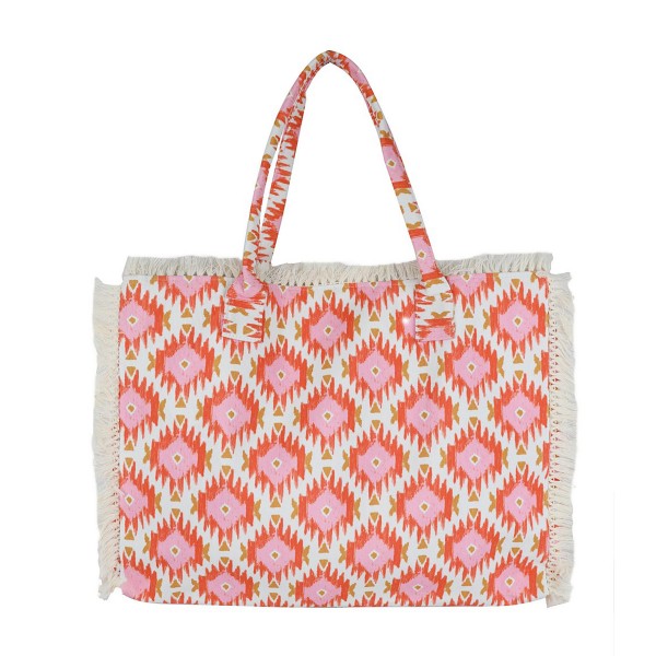 Wholesale boho Aztec Pattern Fringe Tote Bag Magnetic Button Closure Lined Body