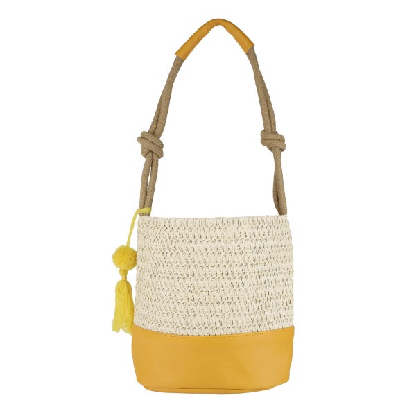 Wholesale straw Bucket Bag Rope Handle Drawstring Closure Lined Body Internal Po