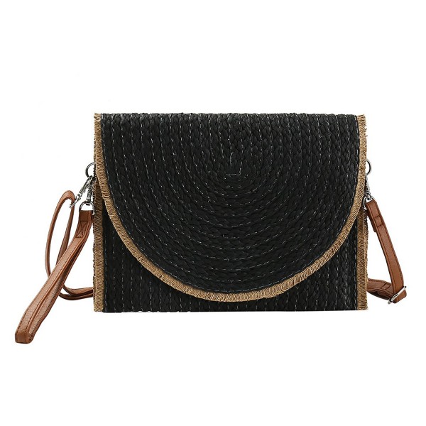 Wholesale frayed Trim Two Straw Crossbody Clutch Magnetic Closure Removable Wris