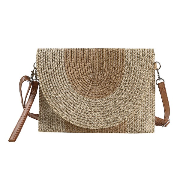 Two Tone Straw Clutch Cross Body Bag 

- Magnetic Closure
- Removable Wristlet & Cross Body Straps
- Body Approximately 11"W X 8.5" T 
- Strap Drop 14-26" L