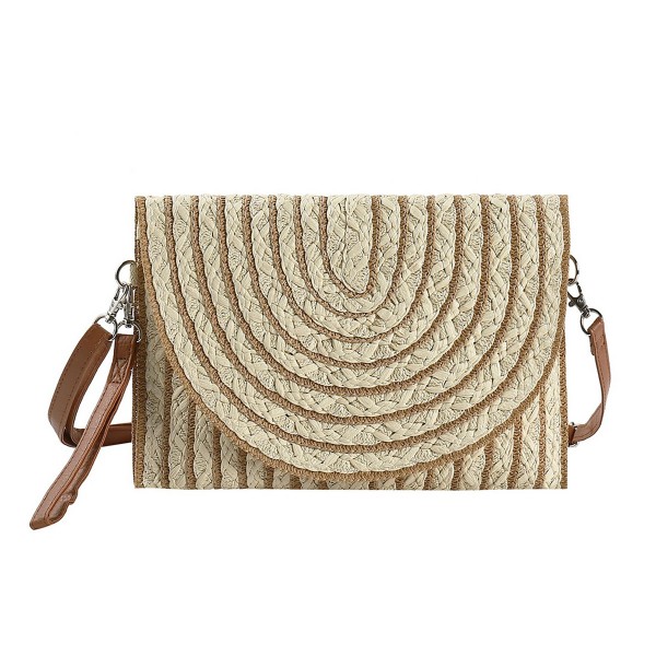 Stripped Two Tone Straw Clutch Crossbody Bag 

- Magnetic Closure
- Removable Wristlet & Cross Body Straps
- Body Approximately 11"W X 8.5" T 
- Strap Drop 14-26" L