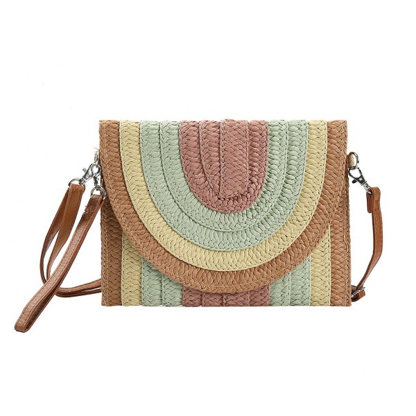 Mutli-Colored Straw Striped Straw Clutch & Crossbody Bag 

- Wristlet Strap 
- Magnetic Button Closure
- Adjustable 11"W X8.5"T 
