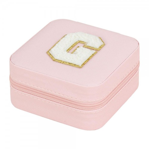 Wholesale initial Letter Chenille Patch Travel Jewelry Box Full Zipper Closure M