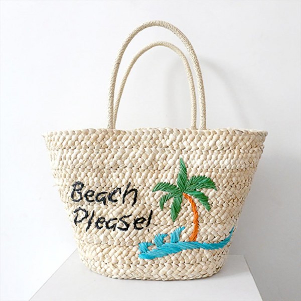 ' Beach Please ' Woven Straw Tote Bag 

- Full Zipper Closure
- Lined Body With Open Internal Pocket
- Approximately 14"W X 16" T X 3"D
- Strap Drop 8"L