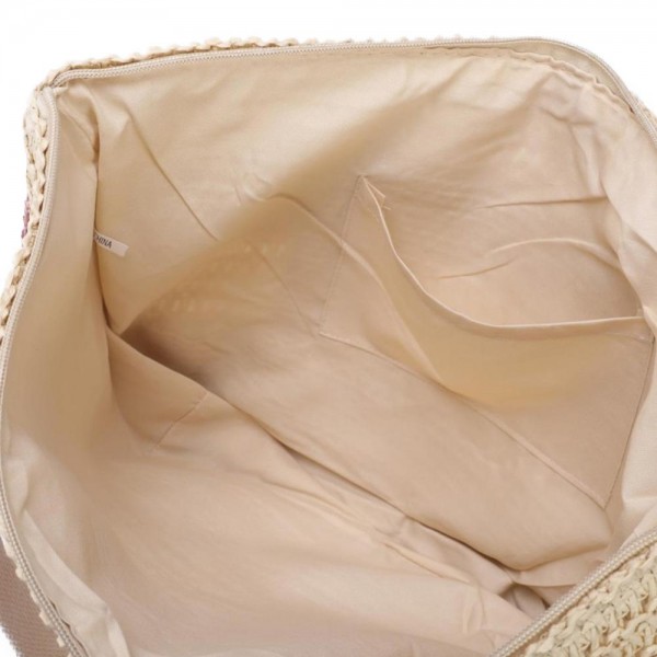 Woven Striped Straw Tote Bag - Lined Body - Full Zipper Closure - One Open Internal Pocket - Approximately 18"W X 12"T X5"D - Strap Drop 8"L view 5