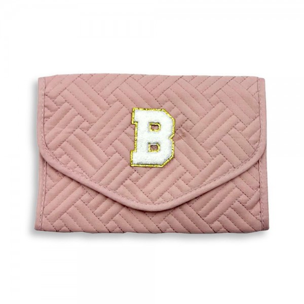 Wholesale quilted Foldable Jewelry Organizer Chenille Initial Glitter Patch Snap