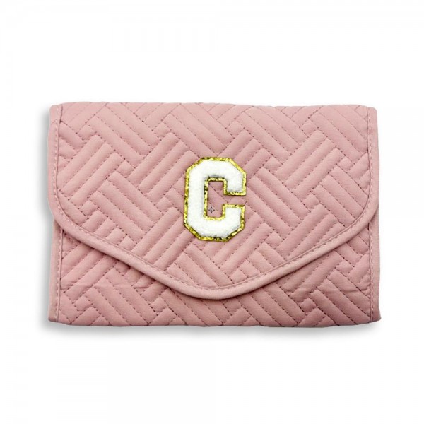 Wholesale quilted Foldable Jewelry Organizer Chenille Initial Glitter Patch Snap