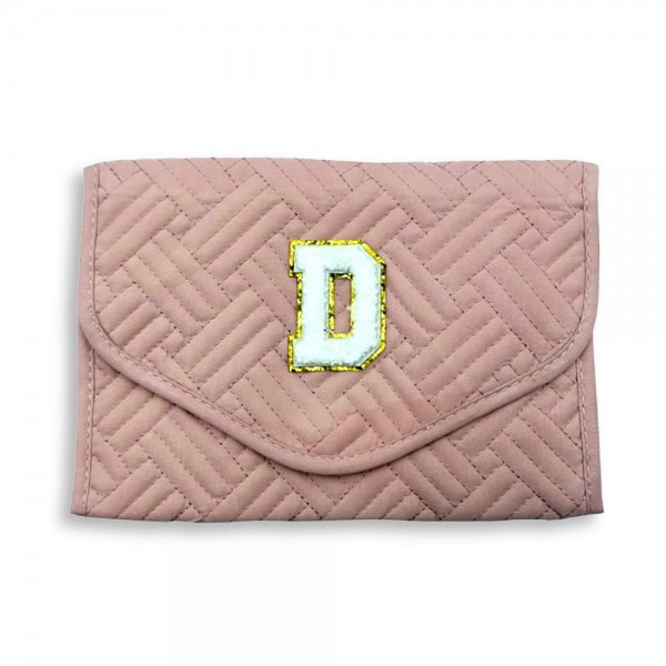 Wholesale quilted Foldable Jewelry Organizer Chenille Initial Glitter Patch Snap