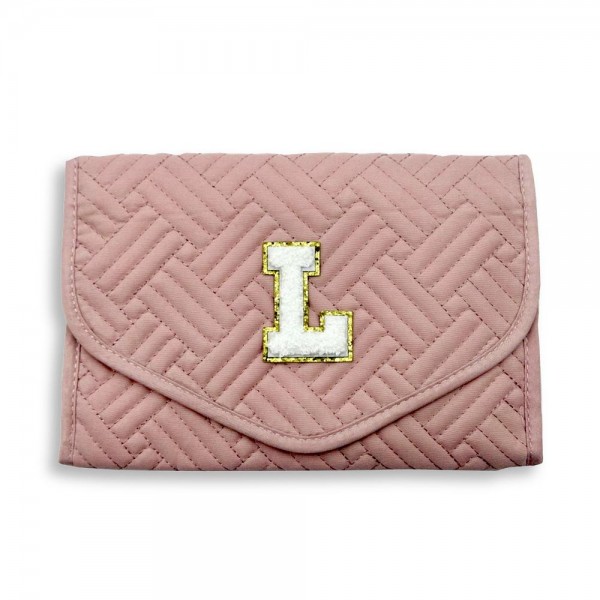 Wholesale quilted Foldable Jewelry Organizer Chenille Initial Glitter Patch Snap