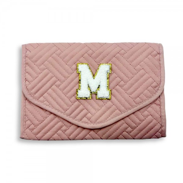 Wholesale quilted Foldable Jewelry Organizer Chenille Initial Glitter Patch Snap