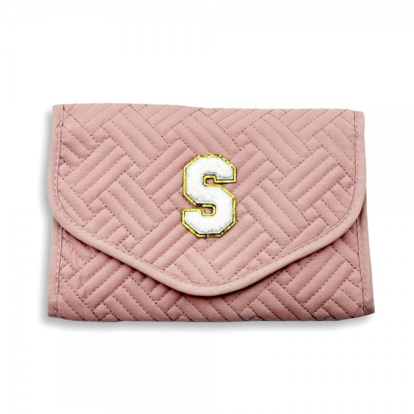 Wholesale quilted Foldable Jewelry Organizer Chenille Initial Glitter Patch Snap