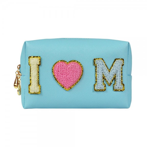 'I Heart Mom' Chenille Patch Pouch

- Full Zipper Closure
- Waterproof Liner 
- Approximately 6.5"W X 4.5"T X 2"D
