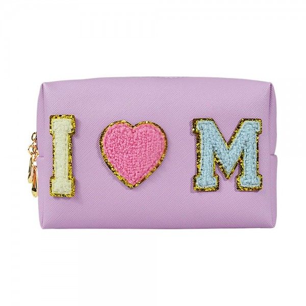 'I Heart Mom' Chenille Patch Pouch

- Full Zipper Closure
- Waterproof Liner 
- Approximately 6.5"W X 4.5"T X 2"D
