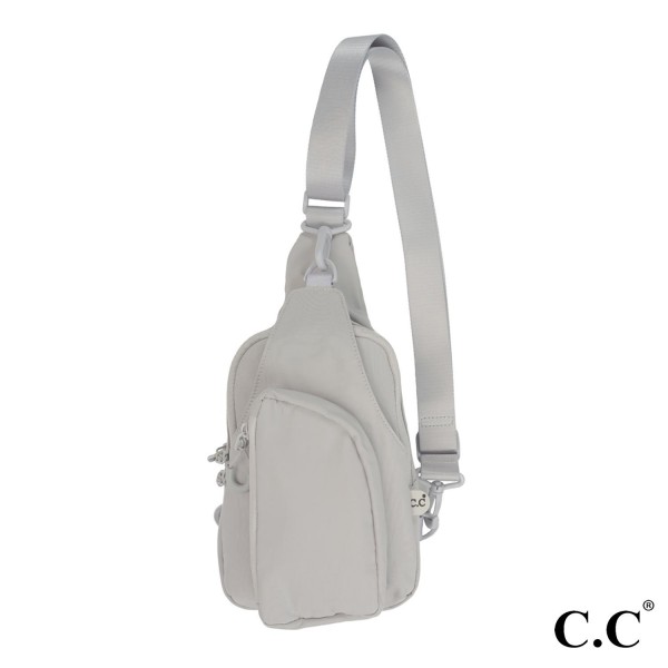 C.C BGS4395
Crossbody Sling Bag

- Full Zipper Closure
- Main Pocket Includes Large Mesh / Open Pocket
- Front Open Pocket With Clip Closure
- Front Zipper Pocket / Back Open Pocket 
- Side Adjustable Sling Strap 
- Approximately 5.25"W X 8.5"H X 2.25"D 
- Strap Adjustable 24-49"L