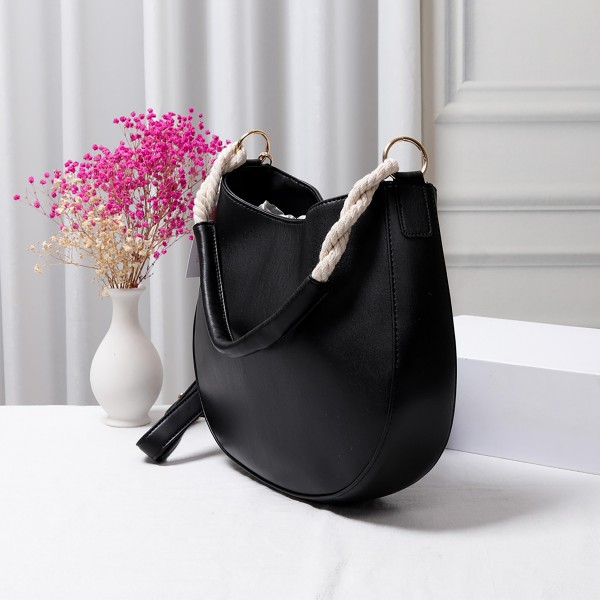 Soft Vegan Leather Crossbody Tote With Rope Carry Handle - Magnetic Button Closure - Lined Body With Open Pocket - Removable / Adjustable Crossbody Strap - Body Approximately 10"W X 13.5"T X 3"D - Crossbody Strap Drop 12-23"L - Rope Handle Drop 13"L - Vegan PU Leather view 5