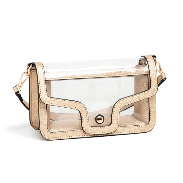 Clear Vegan Leather Crossbody Wristlet Clutch

- Magnetic Button Closure
- Open Internal Card Pocket
- Removable Wristlet Strap
- Chain Crossbody Strap
- Approximately 9"W X 6"T X3"D
- Strap Drop 23"L