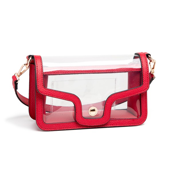 Clear Vegan Leather Crossbody Wristlet Clutch

- Magnetic Button Closure
- Open Internal Card Pocket
- Removable Wristlet Strap
- Chain Crossbody Strap
- Approximately 9"W X 6"T X3"D
- Strap Drop 23"L