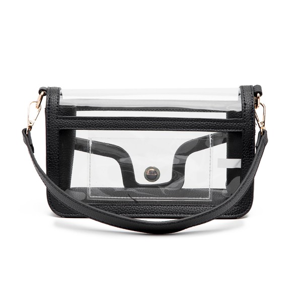 Clear Vegan Leather Crossbody Wristlet Clutch - Magnetic Button Closure - Open Internal Card Pocket - Removable Wristlet Strap - Chain Crossbody Strap - Approximately 9"W X 6"T X3"D - Strap Drop 23"L view 5