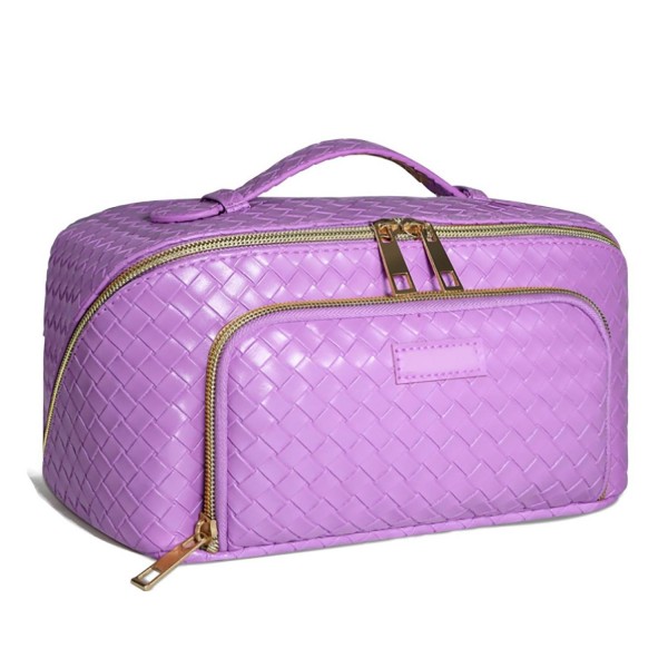 Wholesale vegan Leather Woven Travel Makeup Bag Full Zip Closure Front Zip Pocke