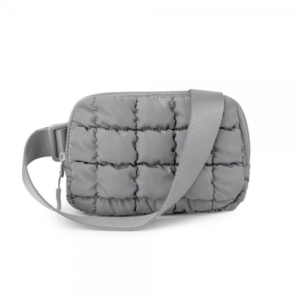 Wholesale quilted Puffer Sling Belt Bag Full Zip Closure One Internal Mesh Pocke