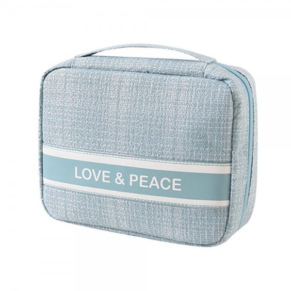 Wholesale lOVE PEACE Woven Makeup Bag Handle Full Zipper Closer Lined Body Inte