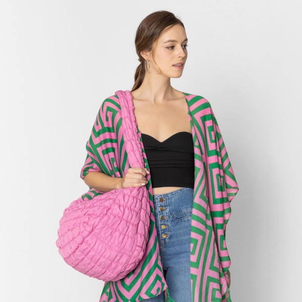 Do Everything In Love Large Quilted Puffer Shoulder Tote Bag

- Full Zip Closure
- Two Outer Zip Side Pockets
- One Inner Zip Pocket
- Two Open Pockets
- Approximate 18"L x 12"H x 7"D
- 100% Polyester