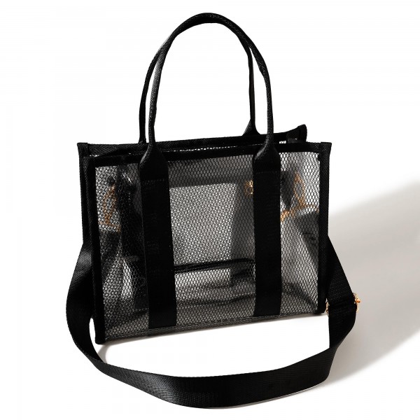 Wholesale jelly Crossbody Tote Bag Mesh Detail Full Zipper Closure One Internal