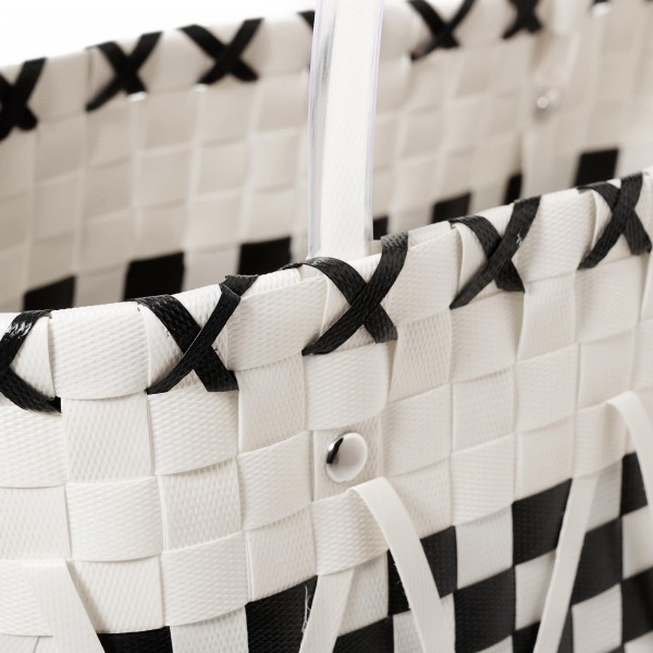 Zig Zag Woven Tote Basket Bag - Approximately 10" W X 9" T X 6" D - Handle 5" L - 100% PVC view 5