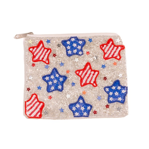 Wholesale seed Bead Sequin Americana Stars Coin Pouch Zipper Closure Lined Insid