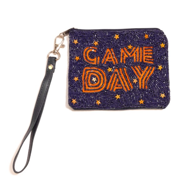 Wholesale seed Bead Sequin GAME DAY Wristlet Lined Interior Full Zipper Closure