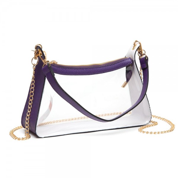 Wholesale clear PU Vegan Leather Cross Body Tote Bag Detachable Chain Strap Zip