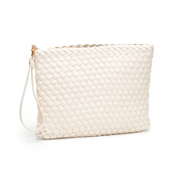 Wholesale vegan Leather Basket Weave Wristlet Clutch Bag Zip Closure Lined Insid
