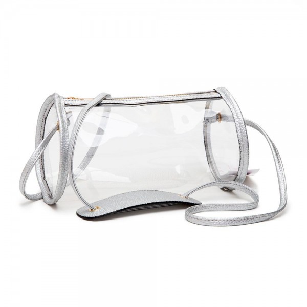 Wholesale clear Cylinder Crossbody Bag Vegan Leather Trim Shoulder Support Pad Z