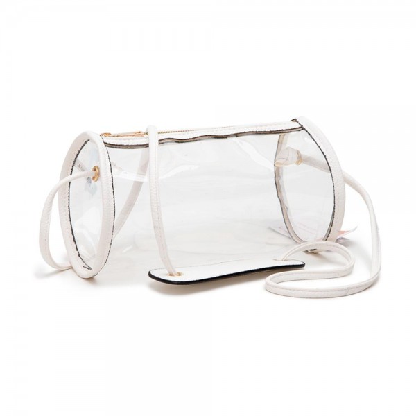 Wholesale clear Cylinder Crossbody Bag Vegan Leather Trim Shoulder Support Pad Z