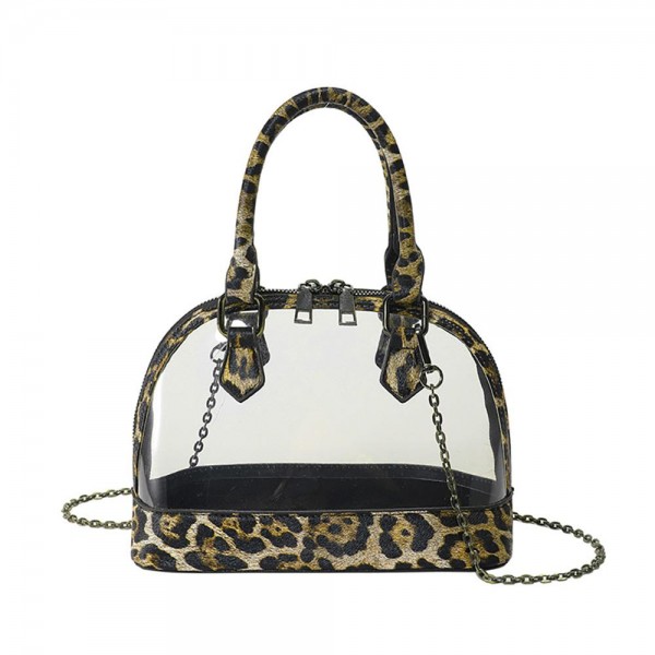 Wholesale clear Tote Bag Leopard Print Trim Removable Cross Body Chain Link Stra