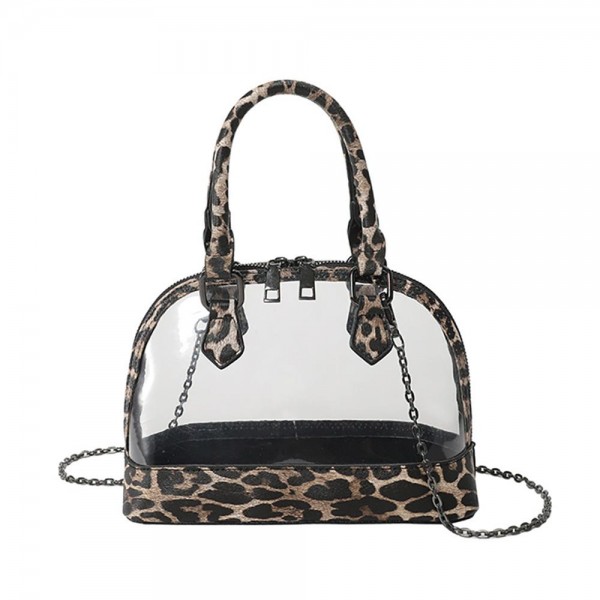 Wholesale clear Tote Bag Leopard Print Trim Removable Cross Body Chain Link Stra