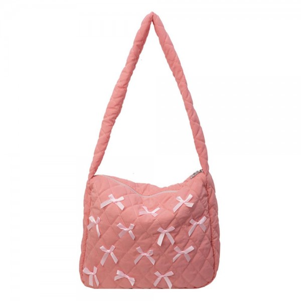 Wholesale quilted Nylon Cross Body Bag Bow Details Full Zipper Closure Lined Bod