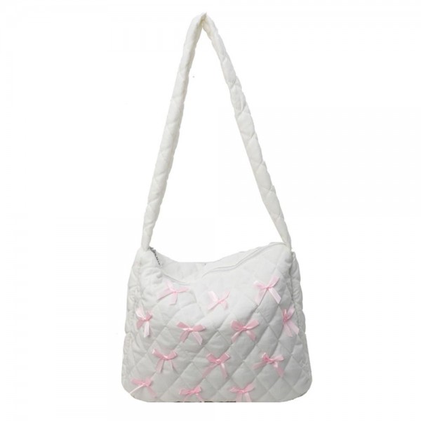 Wholesale quilted Nylon Cross Body Bag Bow Details Full Zipper Closure Lined Bod