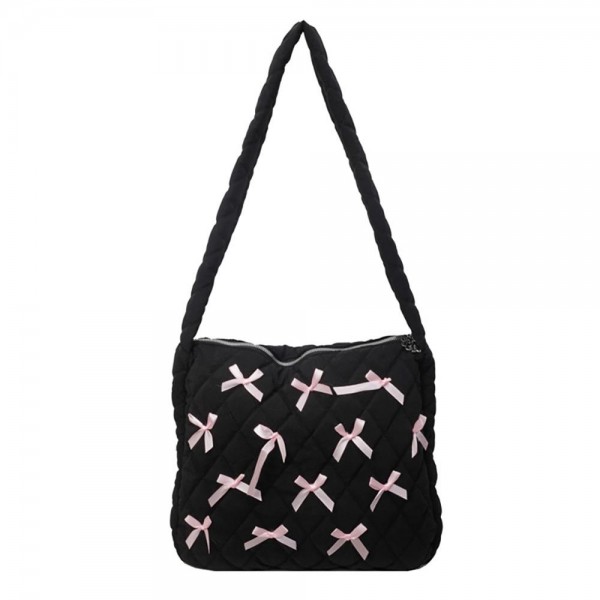 Wholesale quilted Nylon Cross Body Bag Bow Details Full Zipper Closure Lined Bod