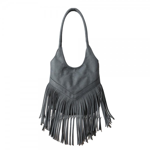 Wholesale vegan Suede Tassel Fringe Tote Bag Chevron Stitched Detail Magnetic Sn