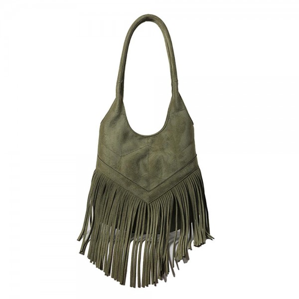 Wholesale vegan Suede Tassel Fringe Tote Bag Chevron Stitched Detail Magnetic Sn