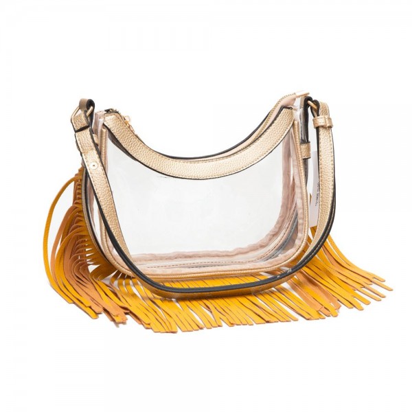 Wholesale clear Crossbody Bag Vegan Leather Trim Fringe Zip Closure Adjustable S